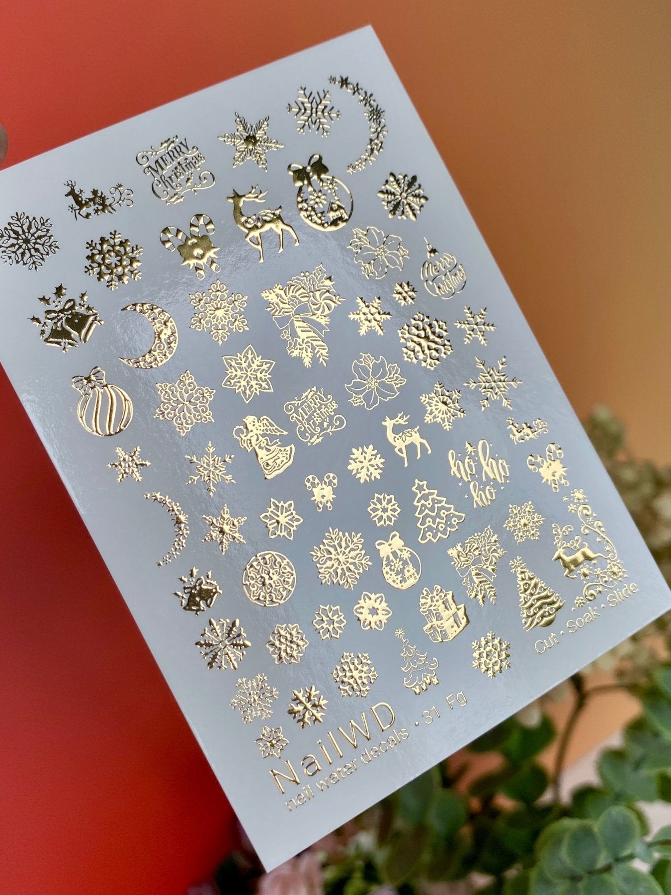 Nail Water Decal 31 NailWD | Christmas Nail Water Decals | Gold Foil Holiday Nail Art - UASLIDER