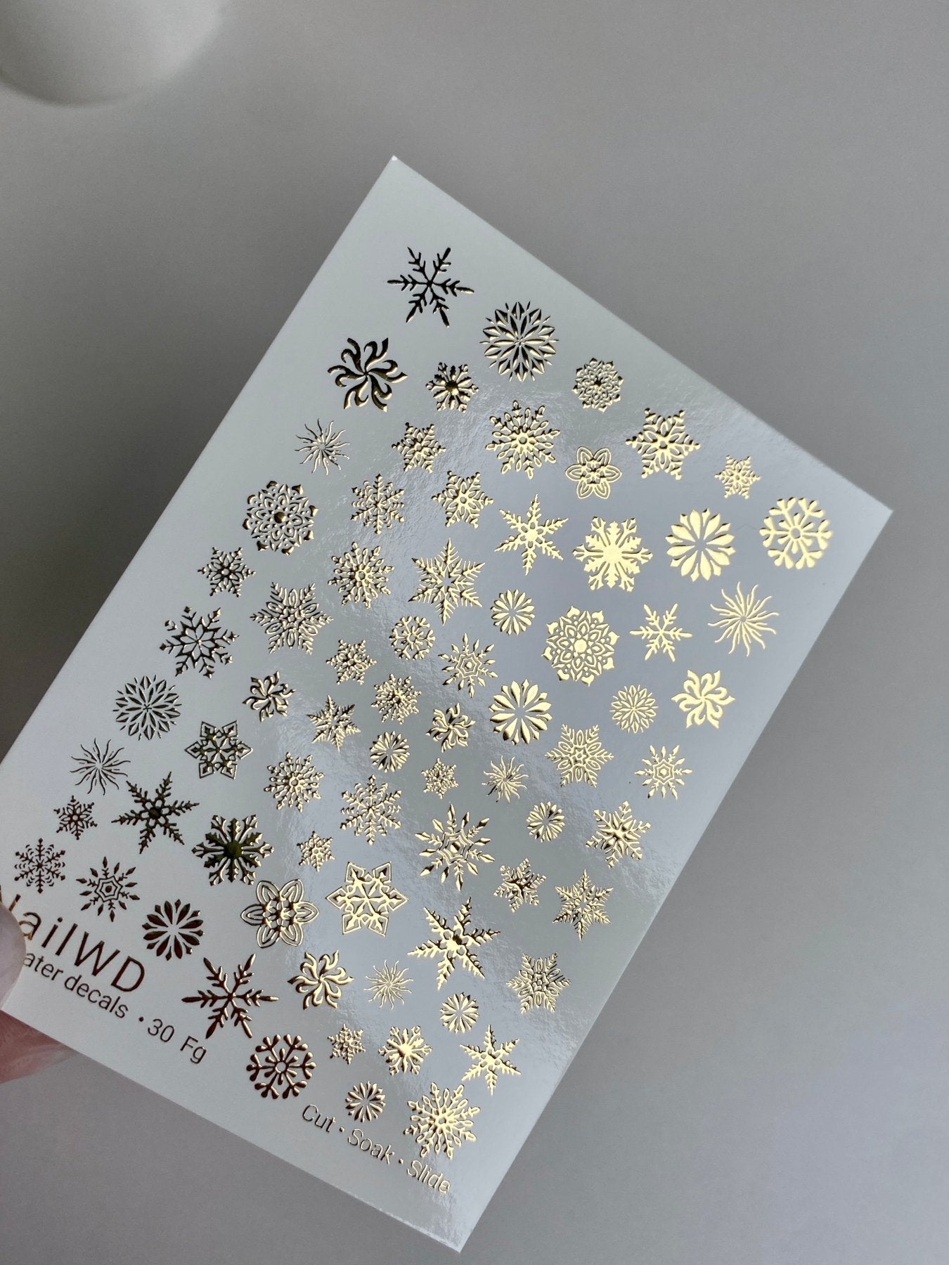 Nail Water Decal 30 NailWD | Water Slide Nail Decals Snowflakes | Gold Foil Winter Nail Art - UASLIDER