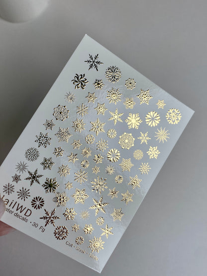 Nail Water Decal 30 NailWD | Water Slide Nail Decals Snowflakes | Gold Foil Winter Nail Art