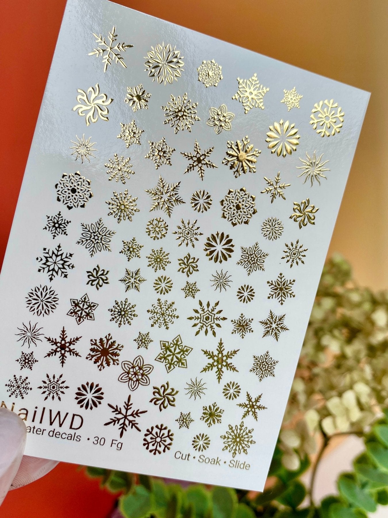 Nail Water Decal 30 NailWD | Water Slide Nail Decals Snowflakes | Gold Foil Winter Nail Art - UASLIDER