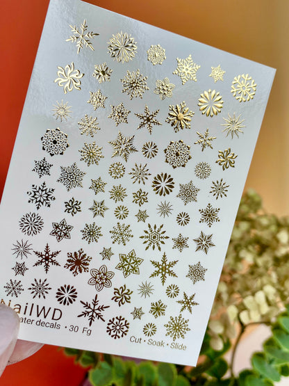 Nail Water Decal 30 NailWD | Water Slide Nail Decals Snowflakes | Gold Foil Winter Nail Art