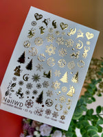 Nail Water Decal 32 NailWD | Christmas Water Slide Nail Decals | Gold Foil Snowflakes & Trees - UASLIDER