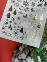 Nail Water Decal 32 NailWD | Christmas Water Slide Nail Decals | Gold Foil Snowflakes & Trees - UASLIDER