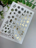 Nail Water Decal 29 NailWD | Water Slide Nail Decals with Gold Christmas Ornaments | Snowflakes, Trees, Reindeer & Stars - UASLIDER
