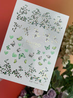 Nail Water Decal 140 NailWD | Water Slide Nail Decals Green Butterflies & Flowers | Botanical Romantic Design