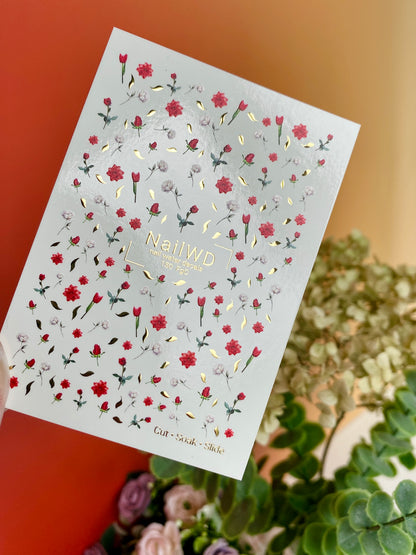 Adesivo per unghie ad acqua 150 Nail WD | Adesivi per unghie a scivolamento ad acqua rose rosse e bianche | Arte per unghie floreale romantica