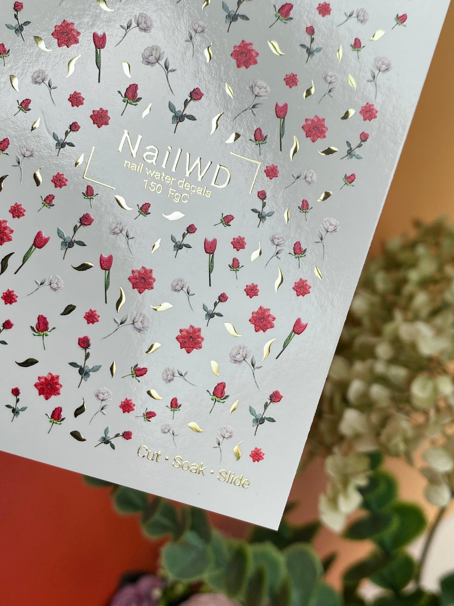 Adesivo per unghie ad acqua 150 Nail WD | Adesivi per unghie a scivolamento ad acqua rose rosse e bianche | Arte per unghie floreale romantica