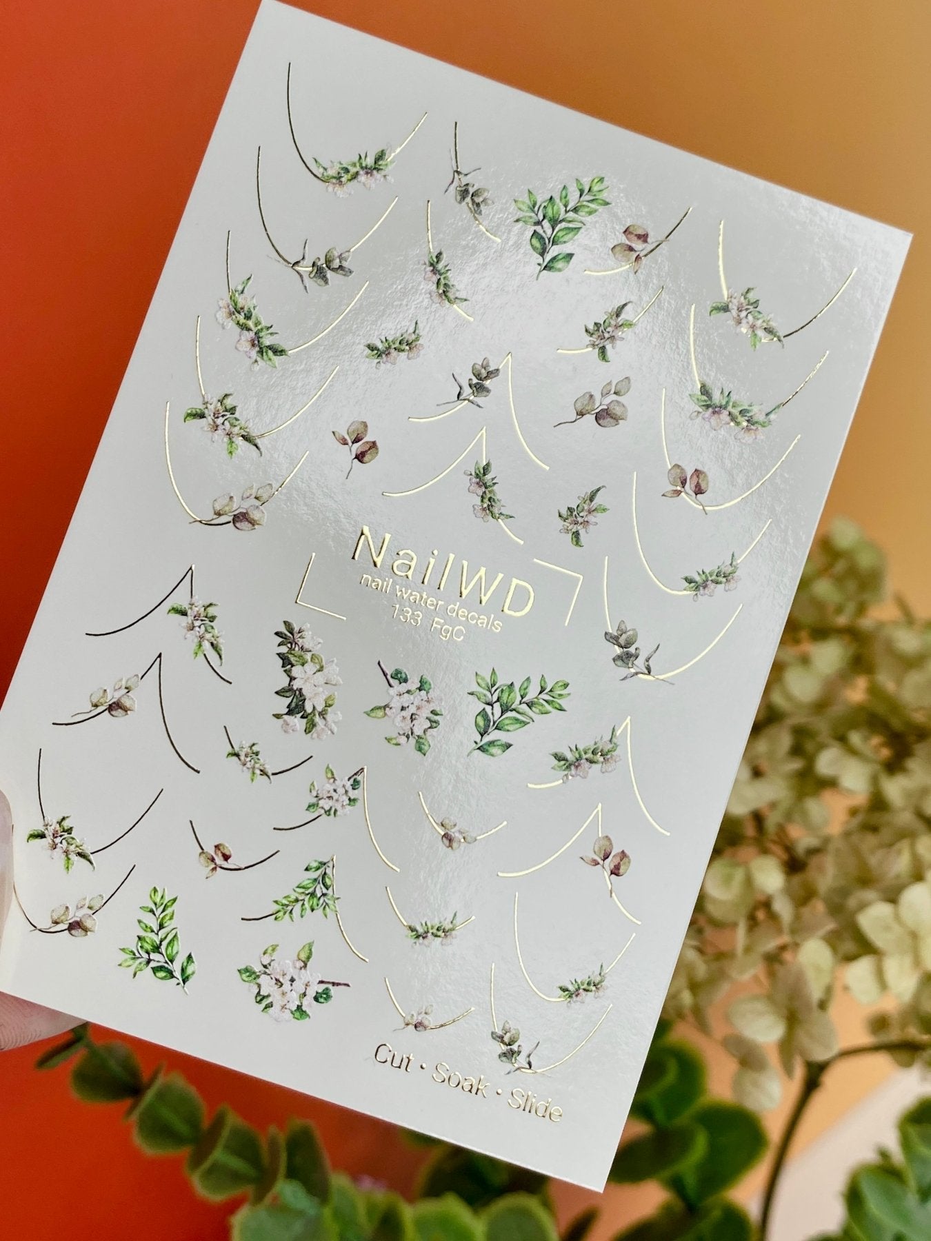 Nail Water Decal 133 NailWD | Water Slide Nail Decals Greenery French | Botanical Minimalist Design