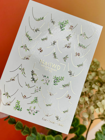 Küünte veekleebis 133 NailWD | Veeliuguri küünte kleebised rohelus prantsuse | Botaaniline minimalistlik disain