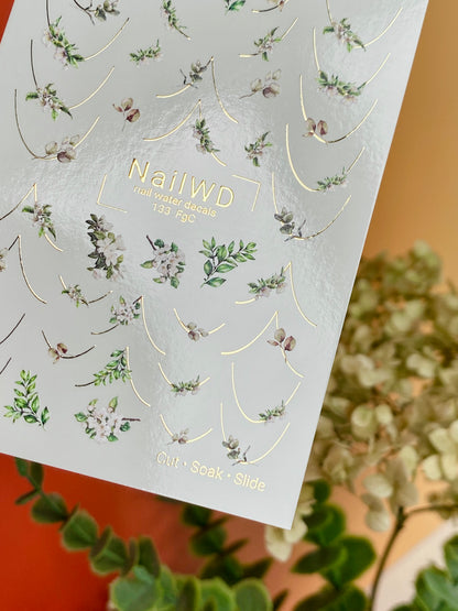 Küünte veekleebis 133 NailWD | Veeliuguri küünte kleebised rohelus prantsuse | Botaaniline minimalistlik disain