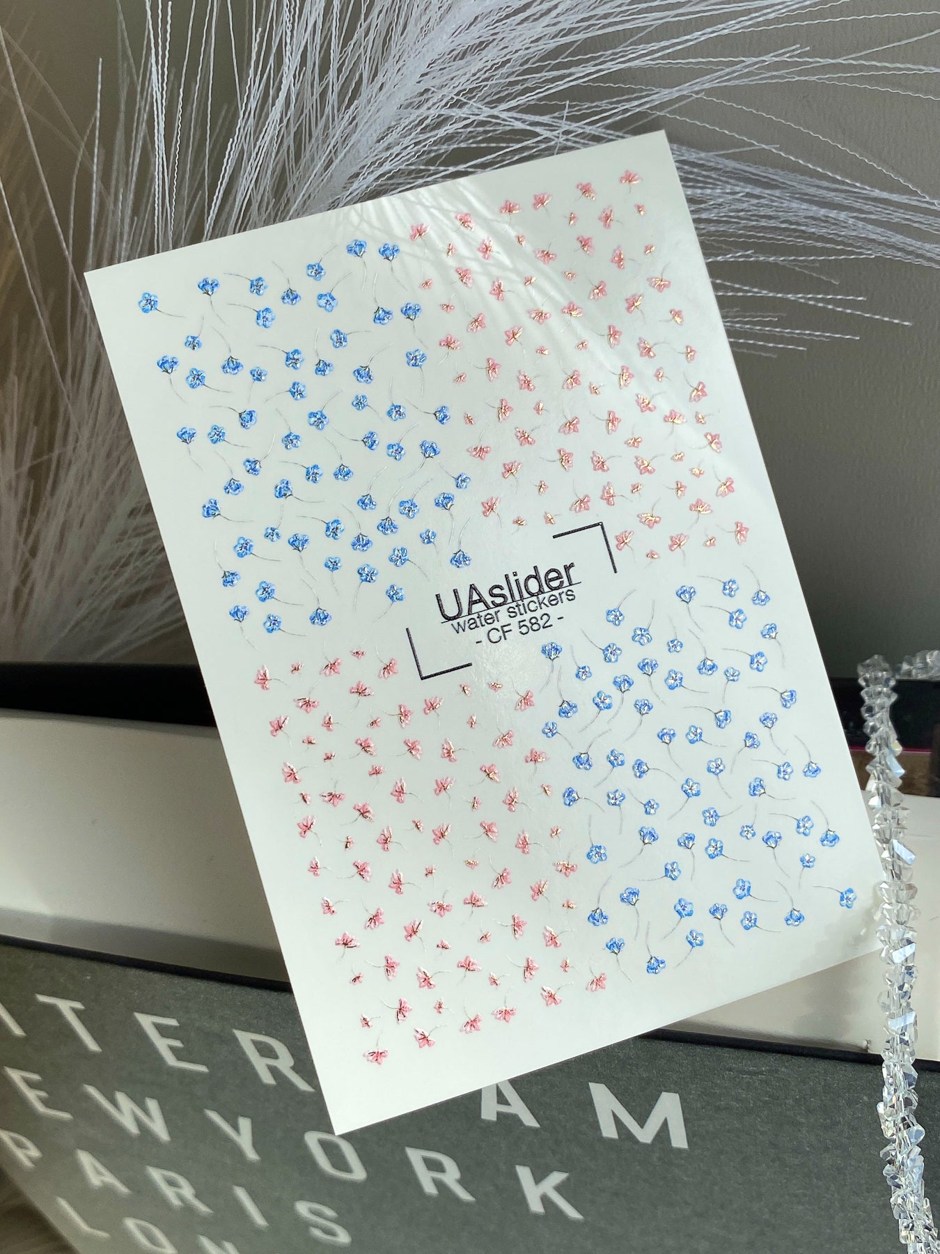 Nail Water Decal CF-582 | Water Slide Nail Decals with Tiny Flowers | Blue and Pink Floral Nail Art - UASLIDER