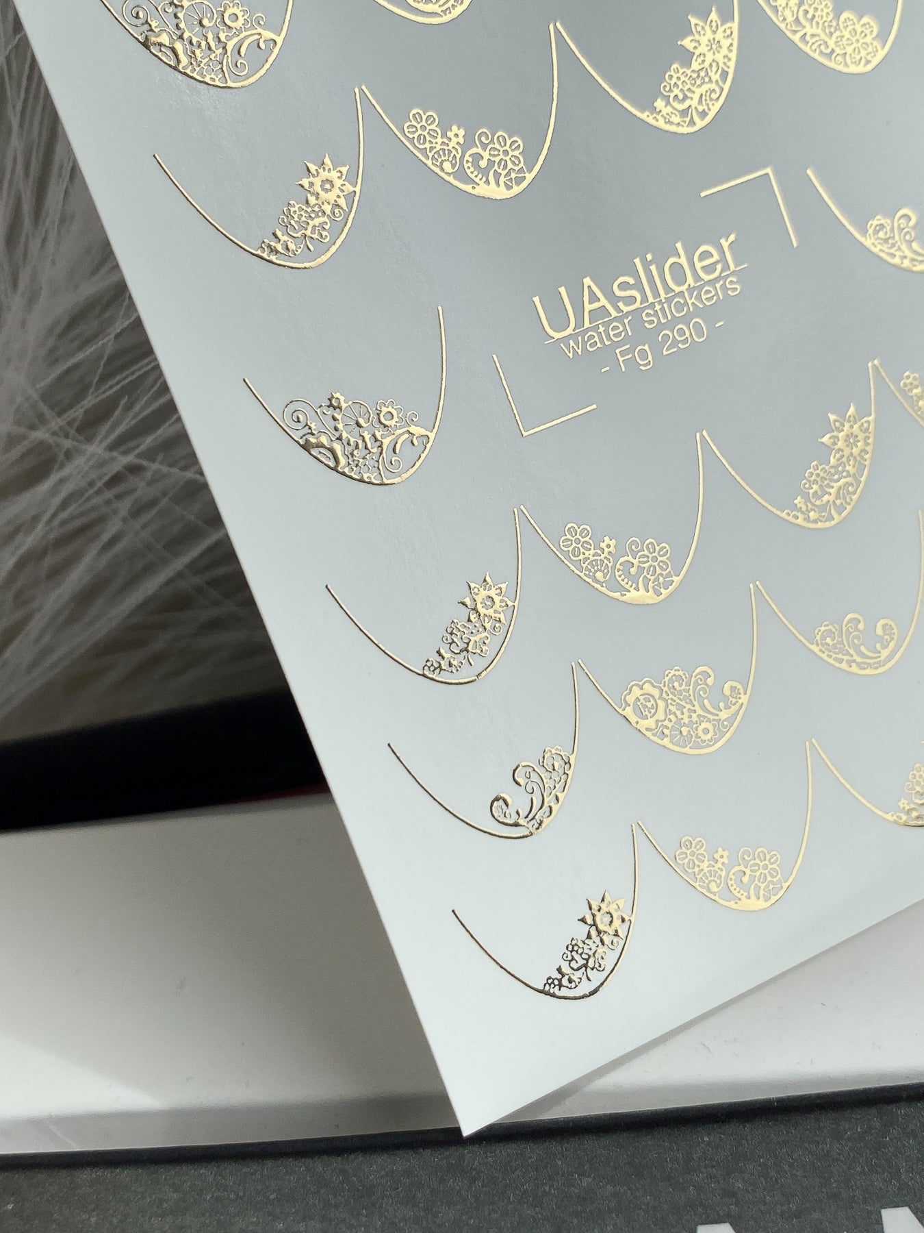 Nail Water Decal Fg-290 | Water Slide Nail Decals | Gold Foil Lace French Tips