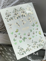 Nail Water Decal CF-567 | Water Slide Nail Decals with Green Butterflies and Flowers | Botanical Nail Art - UASLIDER