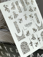 Nail Water Decal CF-575 | Water Slide Nail Decals with Baroque Ornaments | Black and Gold Ornamental Nail Art - UASLIDER