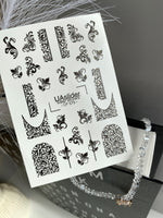 Nail Water Decal CF-575 | Water Slide Nail Decals with Baroque Ornaments | Black and Gold Ornamental Nail Art - UASLIDER