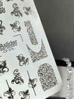 Nail Water Decal CF-575 | Water Slide Nail Decals with Baroque Ornaments | Black and Gold Ornamental Nail Art - UASLIDER