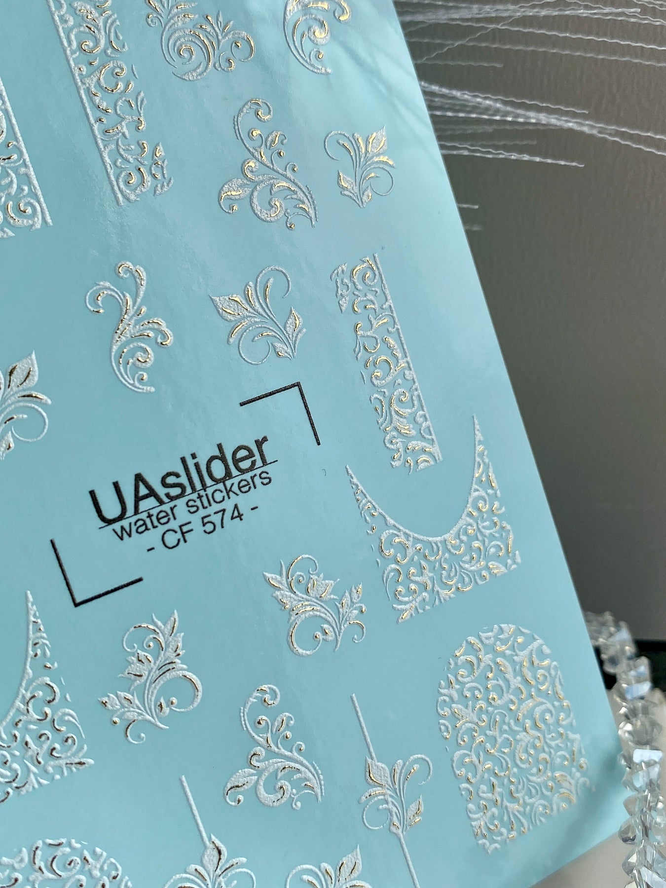 Nail Water Decal CF-574 | Water Slide Nail Decals with Baroque Patterns | White Ornamental Nail Art - UASLIDER