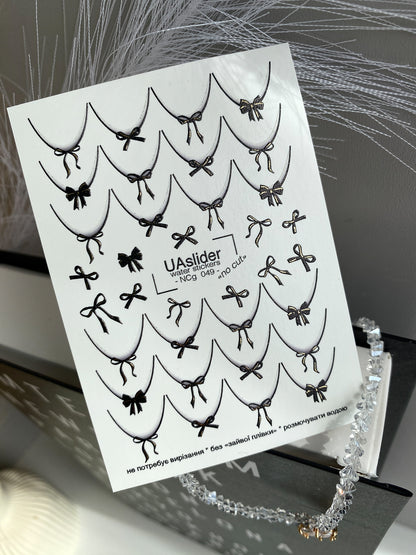 Nail Water Decal NCg-049 | French Water Slide Nail Decals | Black Bows & Elegant Tips