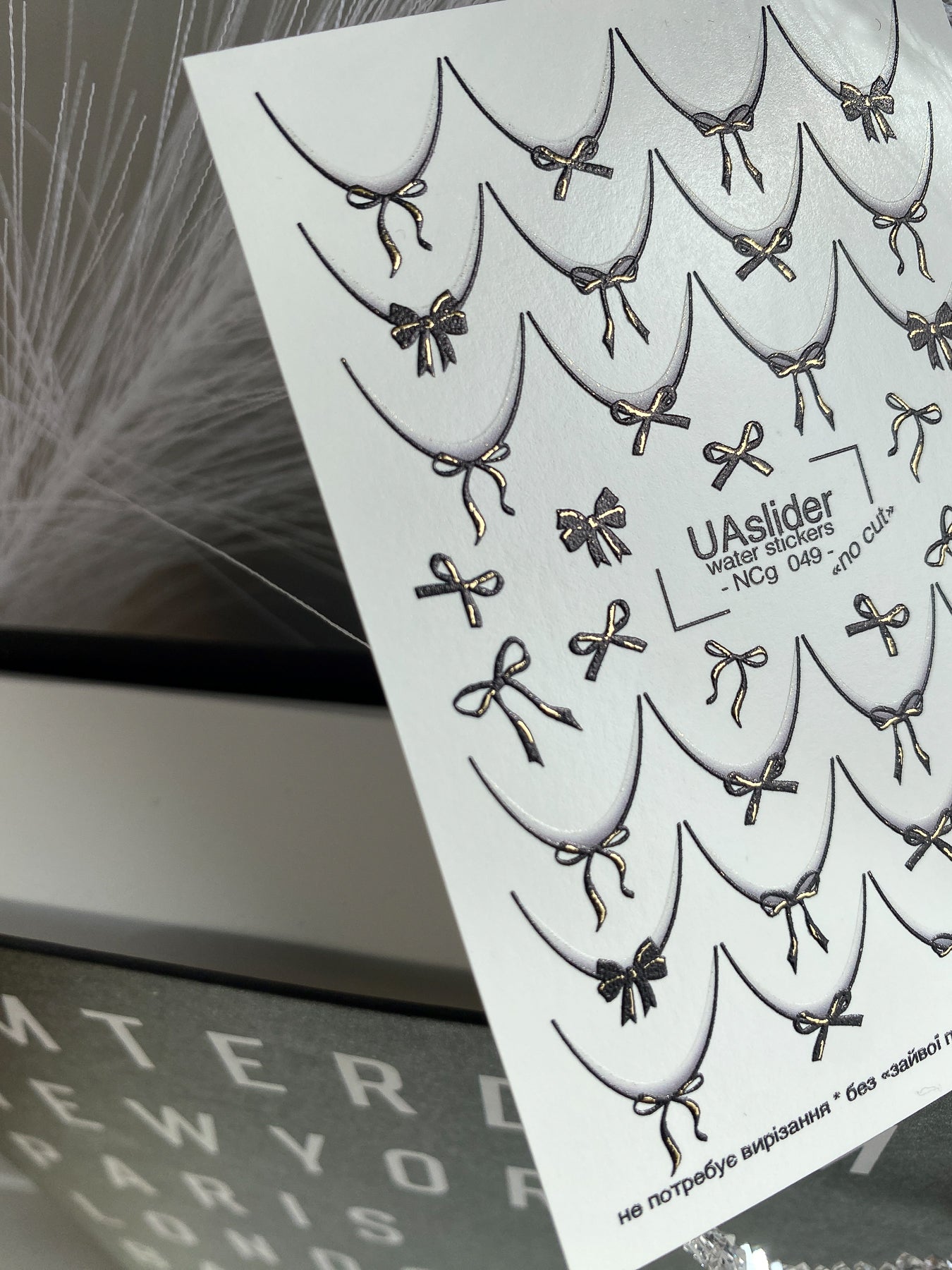 Nail Water Decal NCg-049 | French Water Slide Nail Decals | Black Bows & Elegant Tips