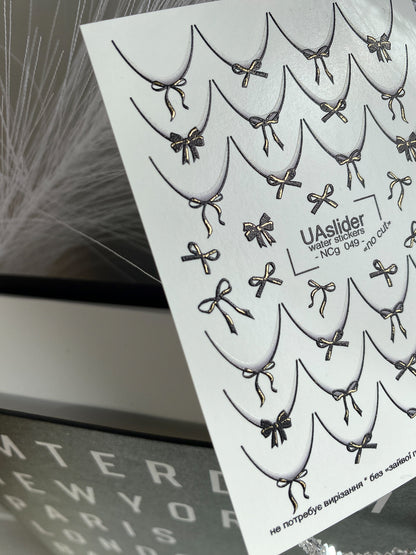 Nail Water Decal NCg-049 | French Water Slide Nail Decals | Black Bows & Elegant Tips