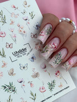 Nail Water Decal NCg-028 | Water Transfer Nail Decals with Pastel Flowers & Butterflies | Delicate Garden Set