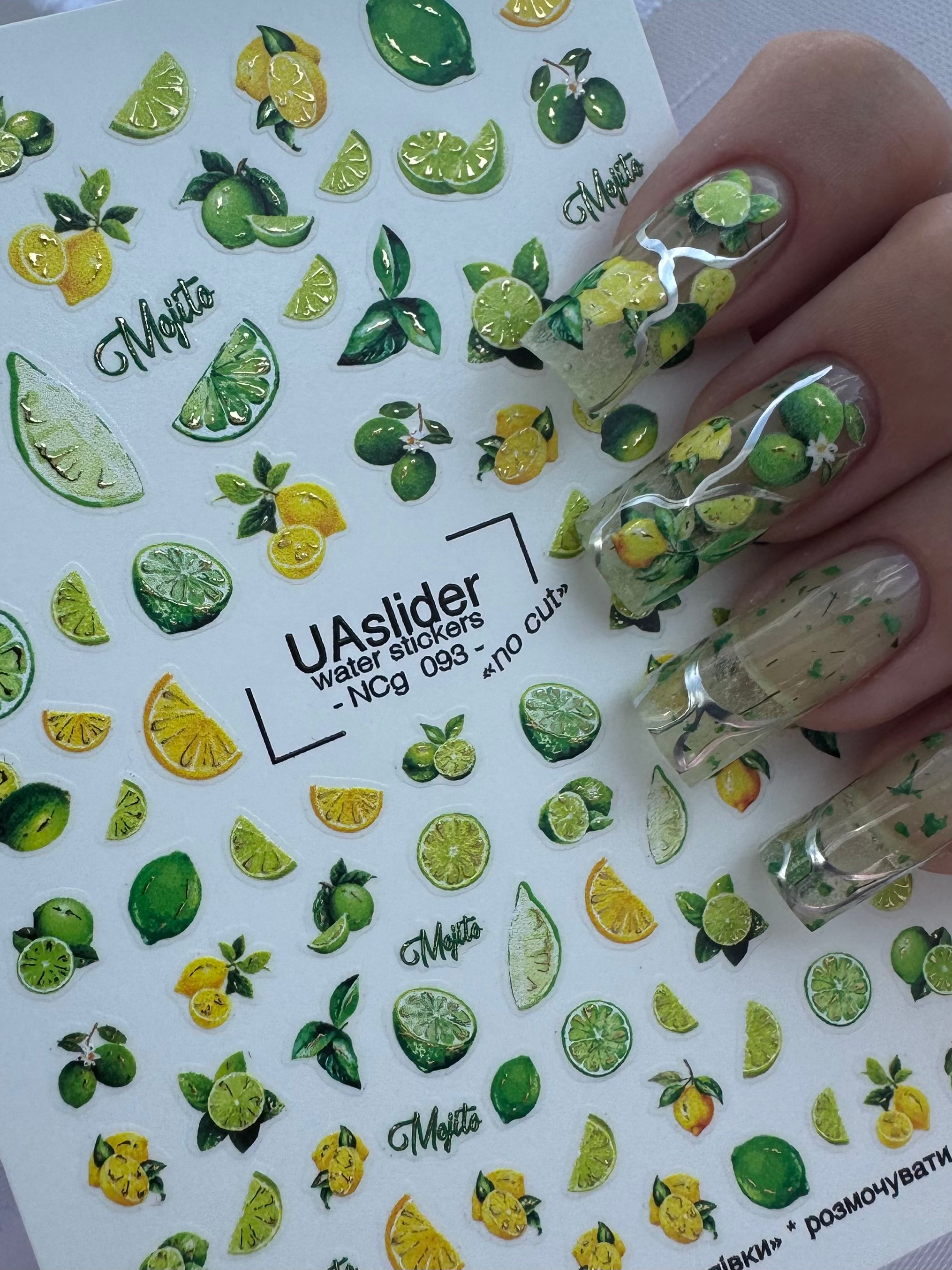 Nail Water Decal NCg-093 | Water Slide Nail Decals Citrus and Mint | Mojito Inspired Nail Art