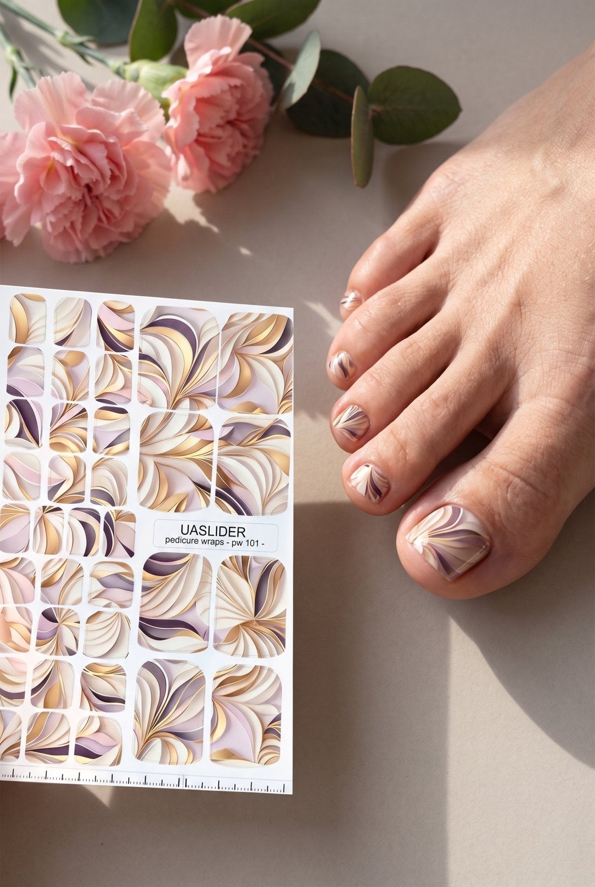 Abstract Fan Pedicure Wraps — Beige & Mauve Swirls | pw-101 - UASLIDER