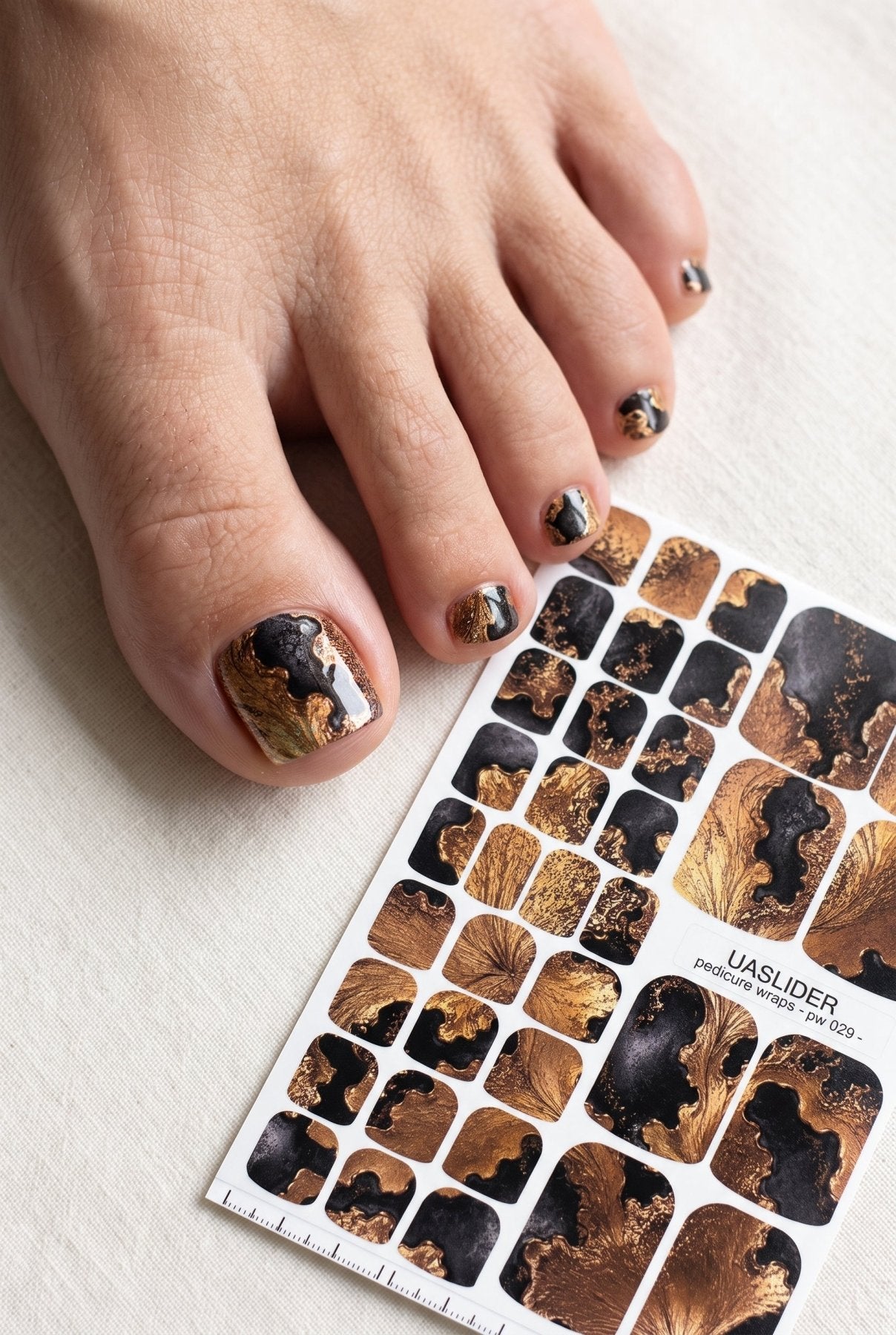Abstract Pedicure Nail Wraps — Black & Copper Fluid Art with Texture | PW-029 - UASLIDER