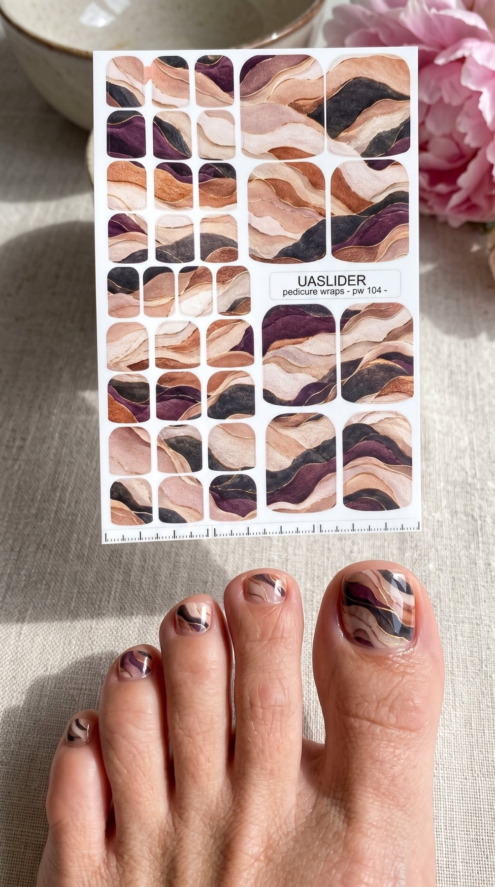 Abstract Wave Pedicure Wraps — Copper, Plum & Charcoal | pw-104 - UASLIDER
