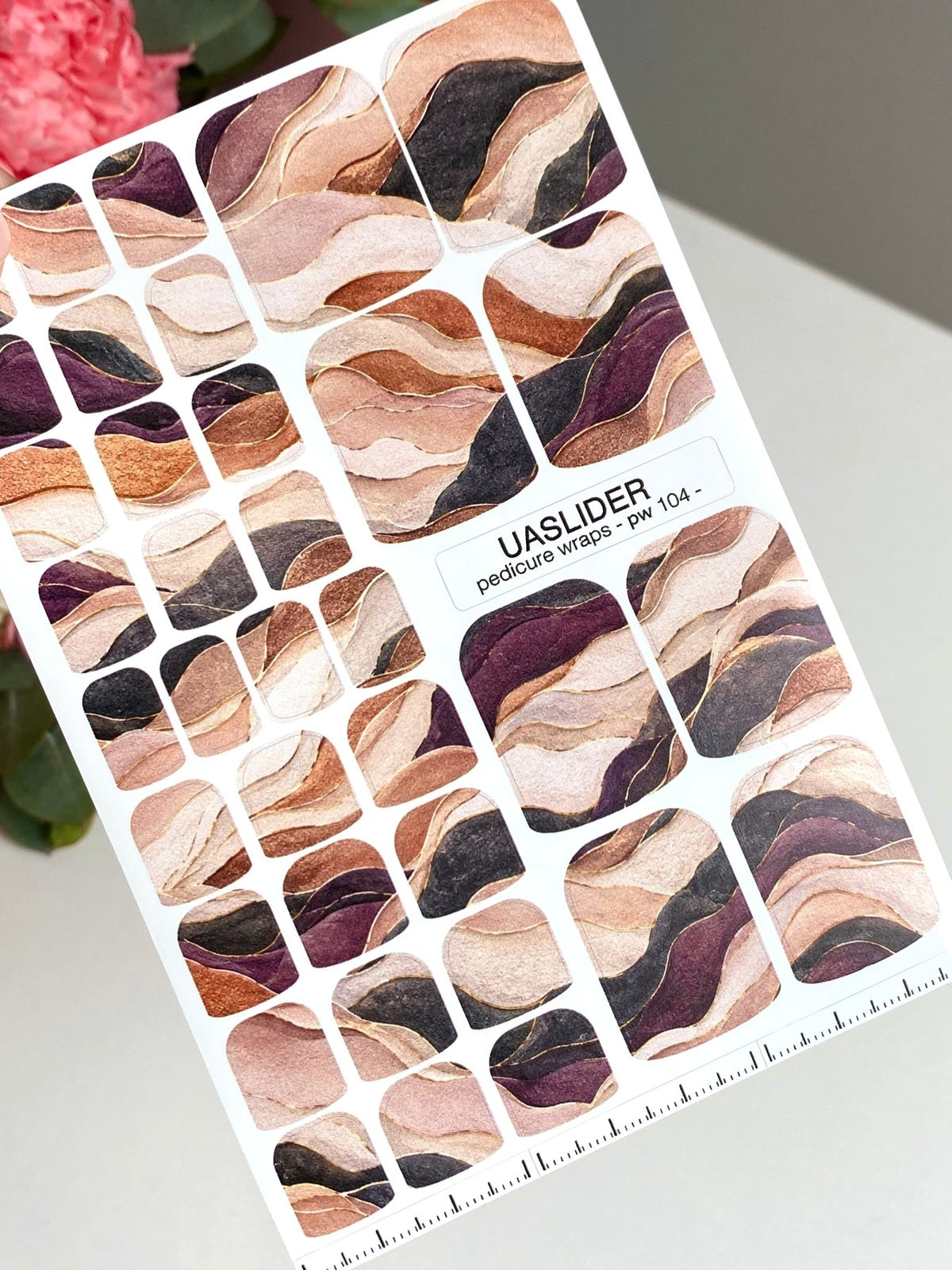 Abstract Wave Pedicure Wraps — Copper, Plum & Charcoal | pw-104 - UASLIDER