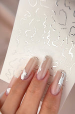 Abstract Wavy Lines Nail Decals — Silver Foil Squiggles | Fs - 240 - UASLIDER