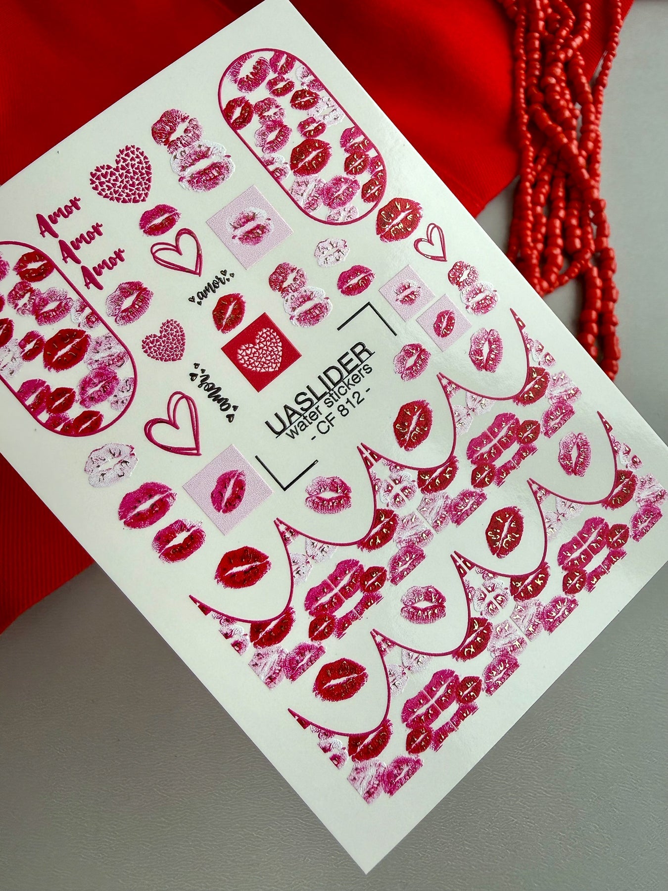 Amor Lips Nail Decals — Kiss Prints & Hearts Gold Foil | CF - 812 - UASLIDER
