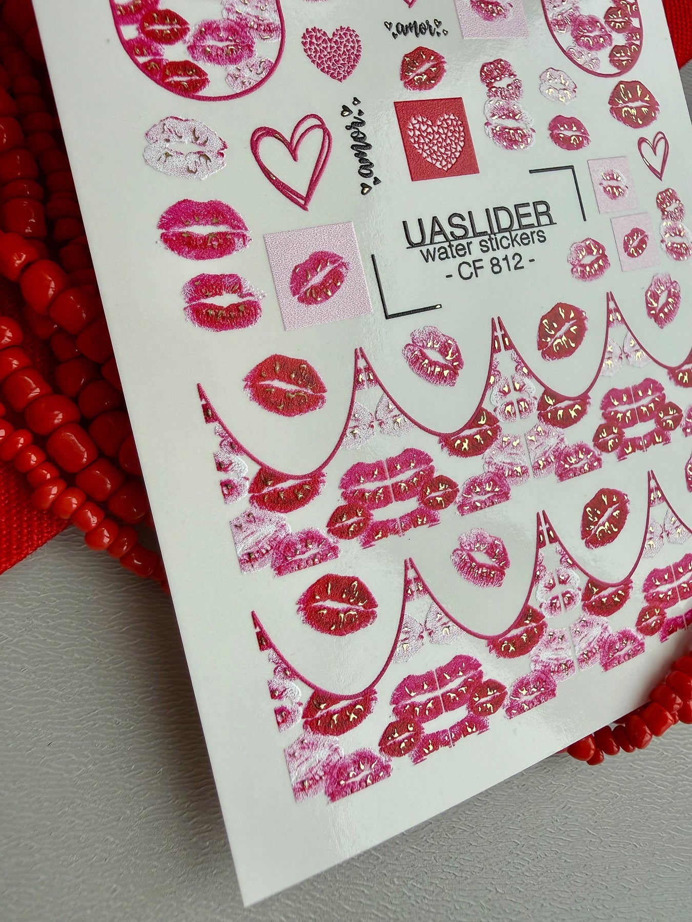 Amor Lips Nail Decals — Kiss Prints & Hearts Gold Foil | CF - 812 - UASLIDER