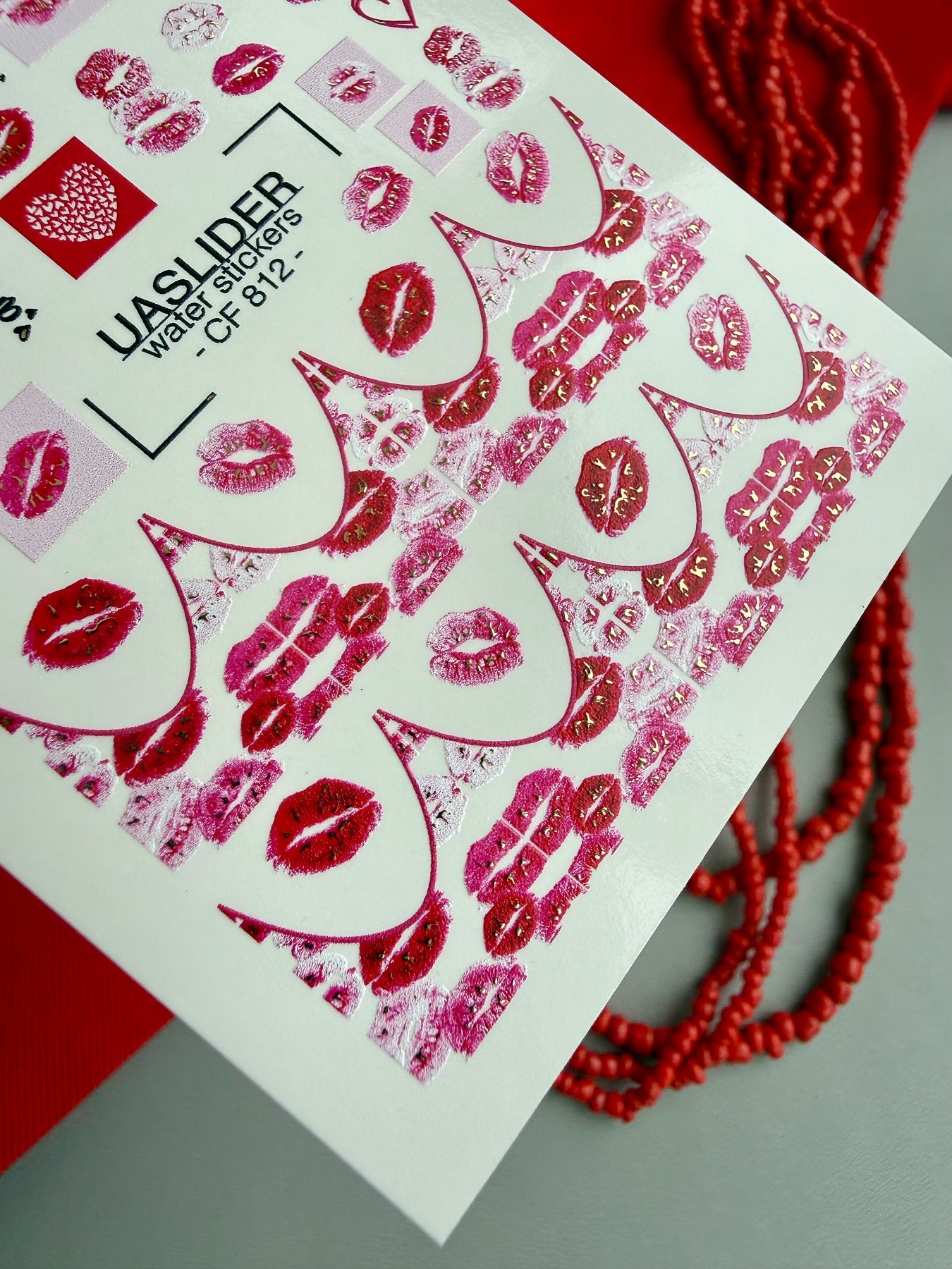 Amor Lips Nail Decals — Kiss Prints & Hearts Gold Foil | CF - 812 - UASLIDER
