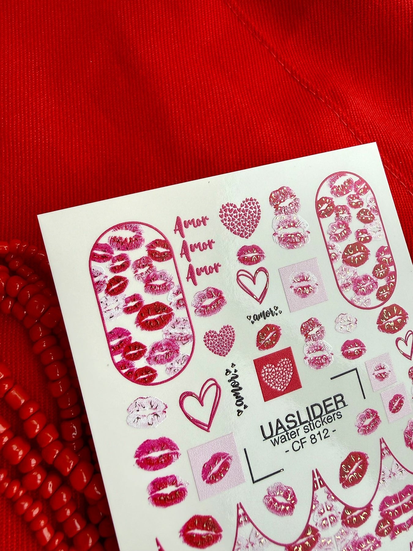 Amor Lips Nail Decals — Kiss Prints & Hearts Gold Foil | CF - 812 - UASLIDER