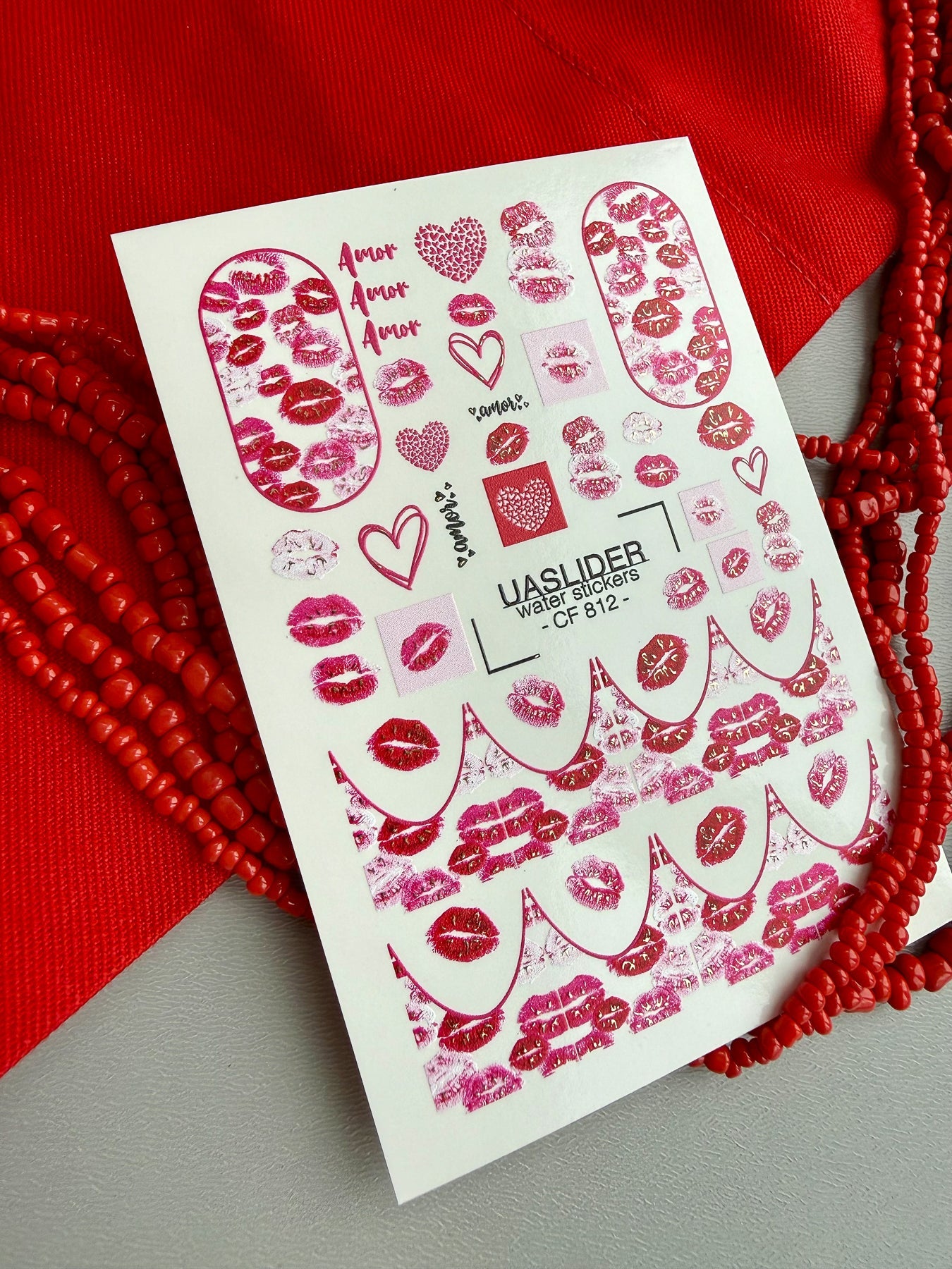 Amor Lips Nail Decals — Kiss Prints & Hearts Gold Foil | CF - 812 - UASLIDER