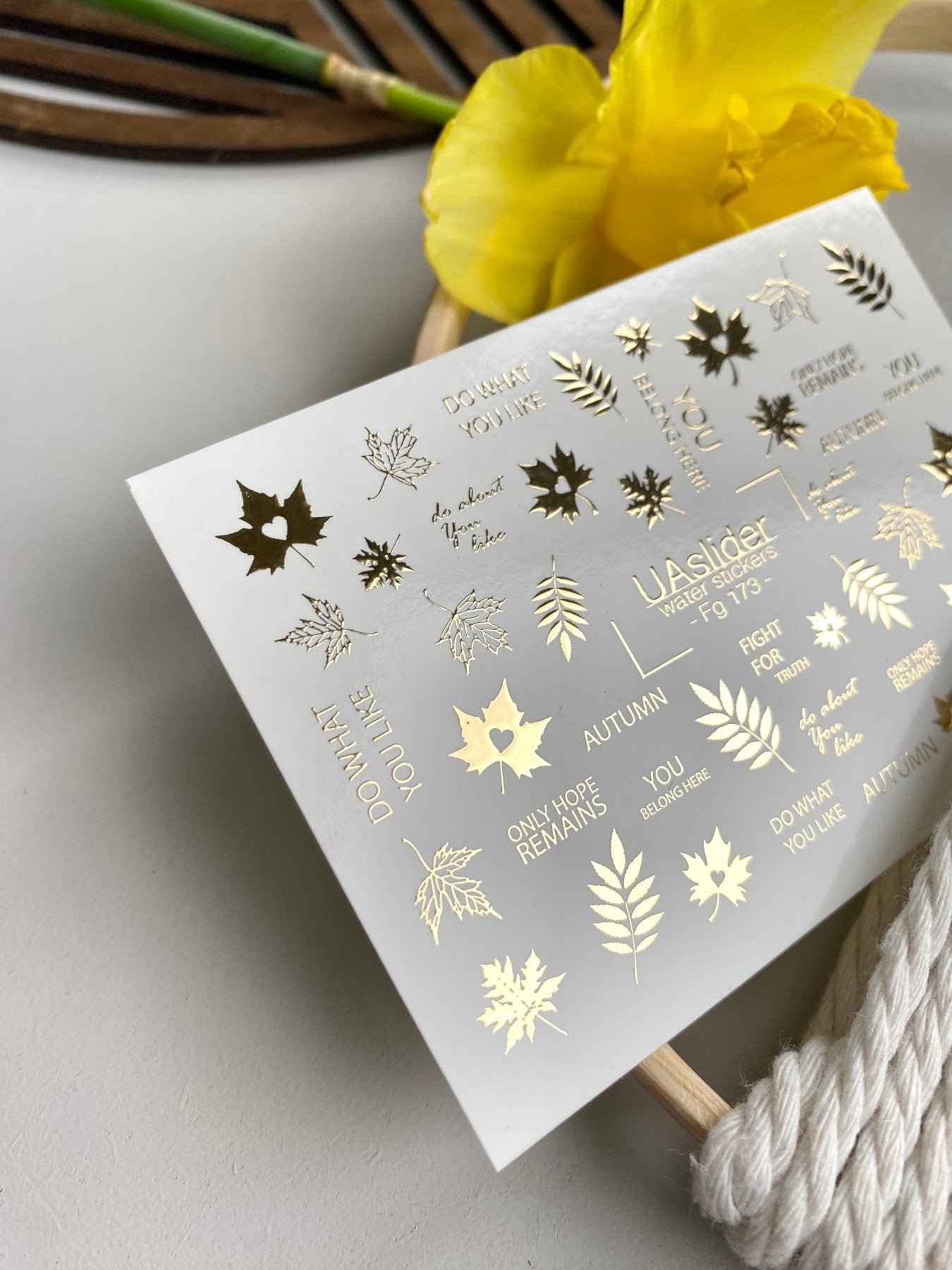Autumn Leaf Nail Decals — Gold Foil Leaves & Quotes | Fg - 173 - UASLIDER