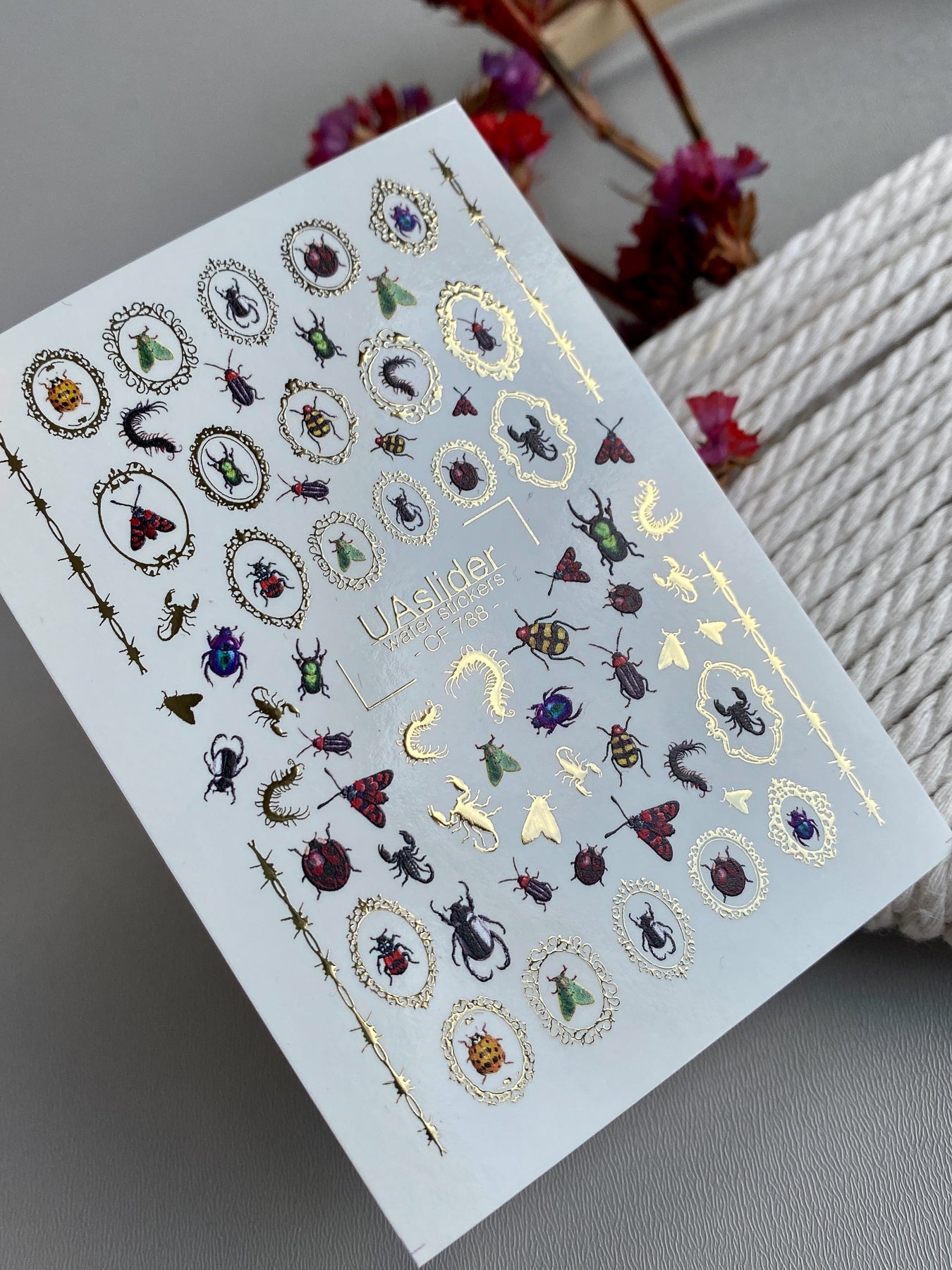 Beetle & Bug Nail Decals — Gold Foil Cameo Frames | CF - 788 - UASLIDER