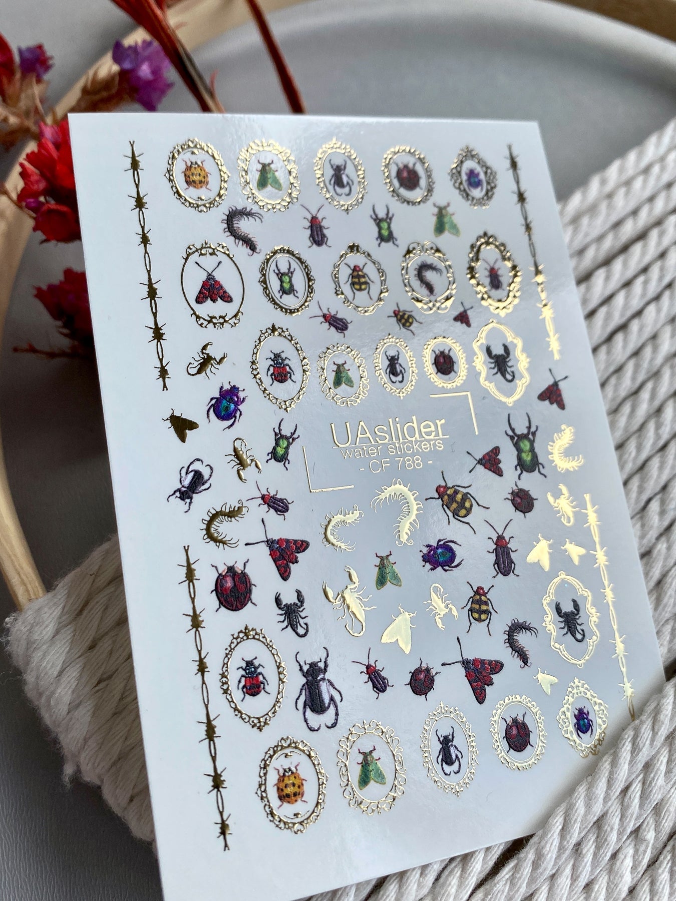 Beetle & Bug Nail Decals — Gold Foil Cameo Frames | CF - 788 - UASLIDER