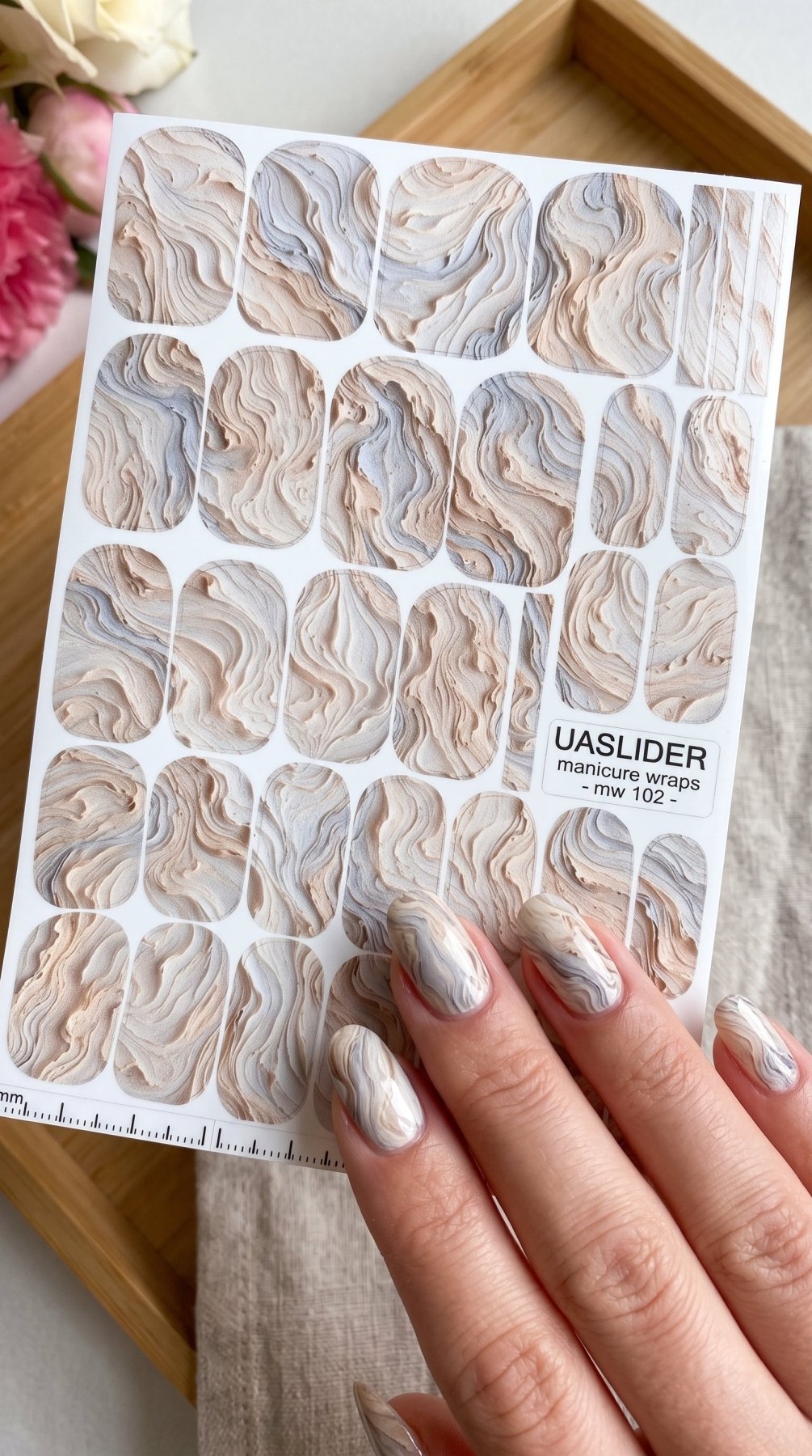 Beige Stone Marble Manicure Wraps — Soft Gray Swirls | mw-102 - UASLIDER