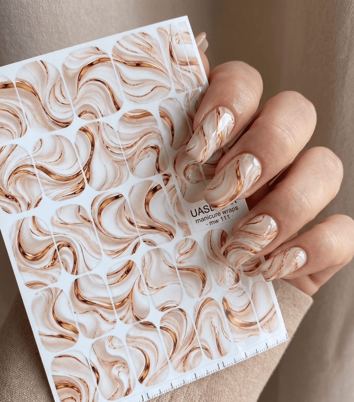 Beige Watercolor Marble Manicure Wraps — Amber Swirls | mw-111 - UASLIDER