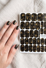 Black Floral Manicure Nail Wraps — Golden Yellow Flowers | mw-083 - UASLIDER