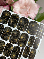 Black Floral Manicure Nail Wraps — Golden Yellow Flowers | mw-083 - UASLIDER