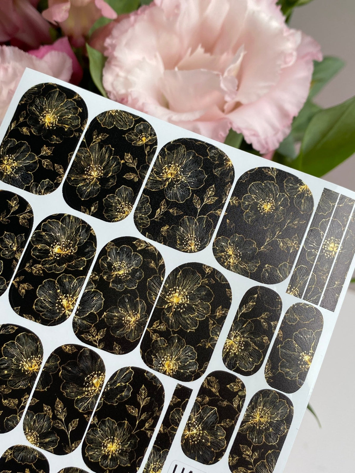 Black Floral Manicure Nail Wraps — Golden Yellow Flowers | mw-083 - UASLIDER