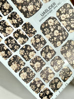 Black Floral Pedicure Wraps — Cream Blooms & Gold Foil | pwg-065 - UASLIDER