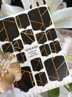 Black Geometric Pedicure Nail Wraps — Golden Line Art | MWC-059 - UASLIDER
