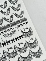 Black Lace Bow Nail Decals — Scroll Lace French Tips | 797 - UASLIDER