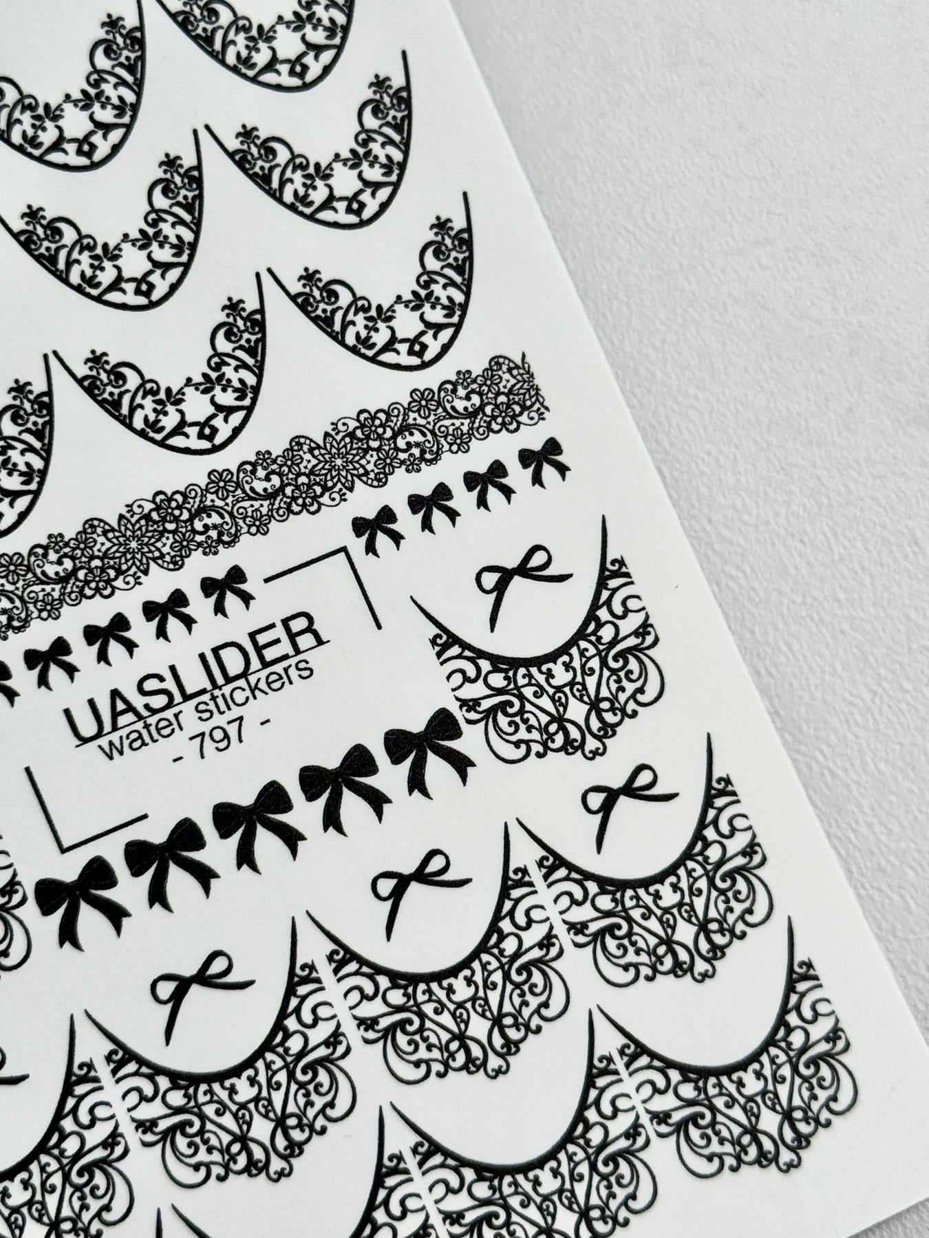 Black Lace Bow Nail Decals — Scroll Lace French Tips | 797 - UASLIDER