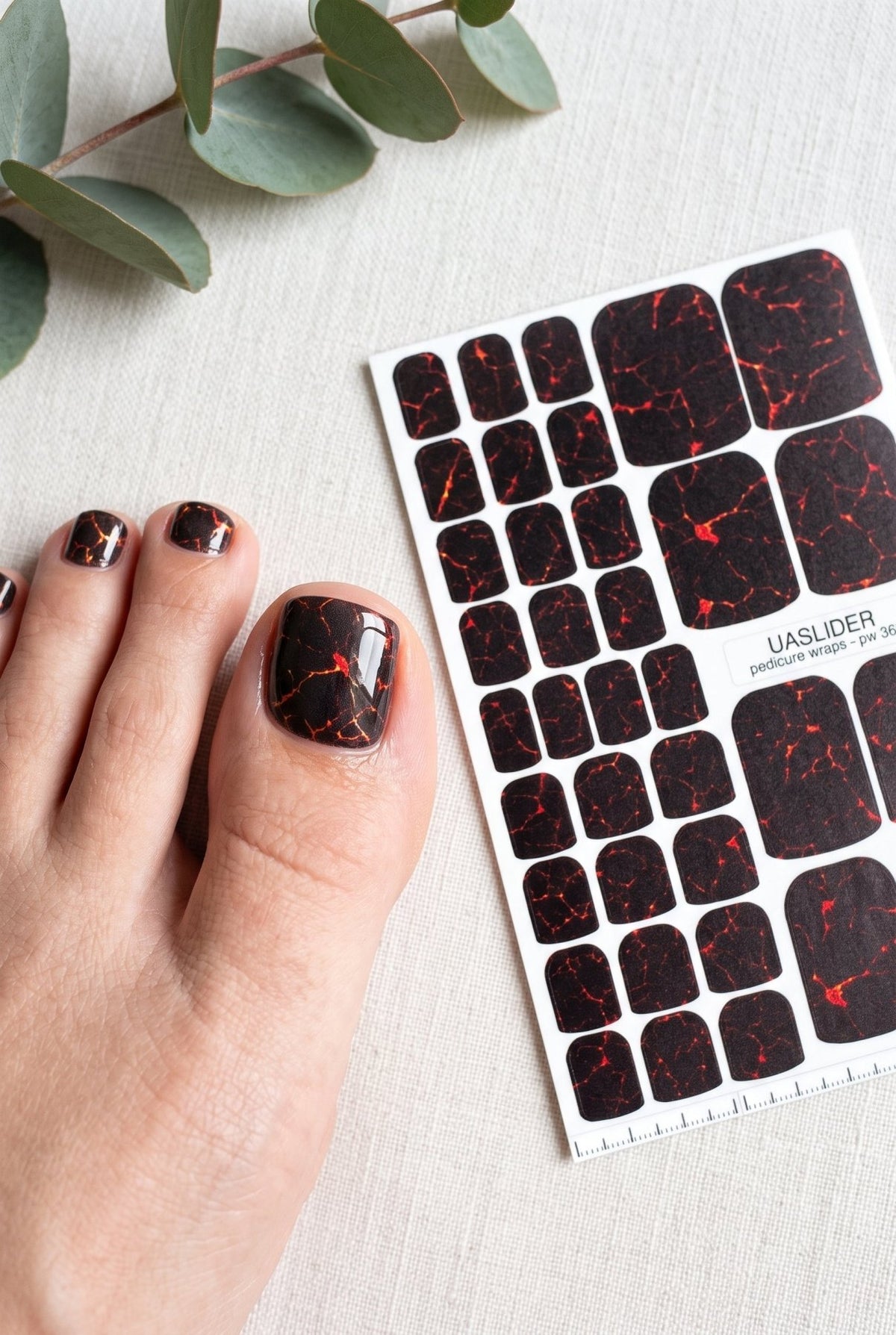 Black Lava Pedicure Wraps — Red Crack Texture | pw-365 - UASLIDER
