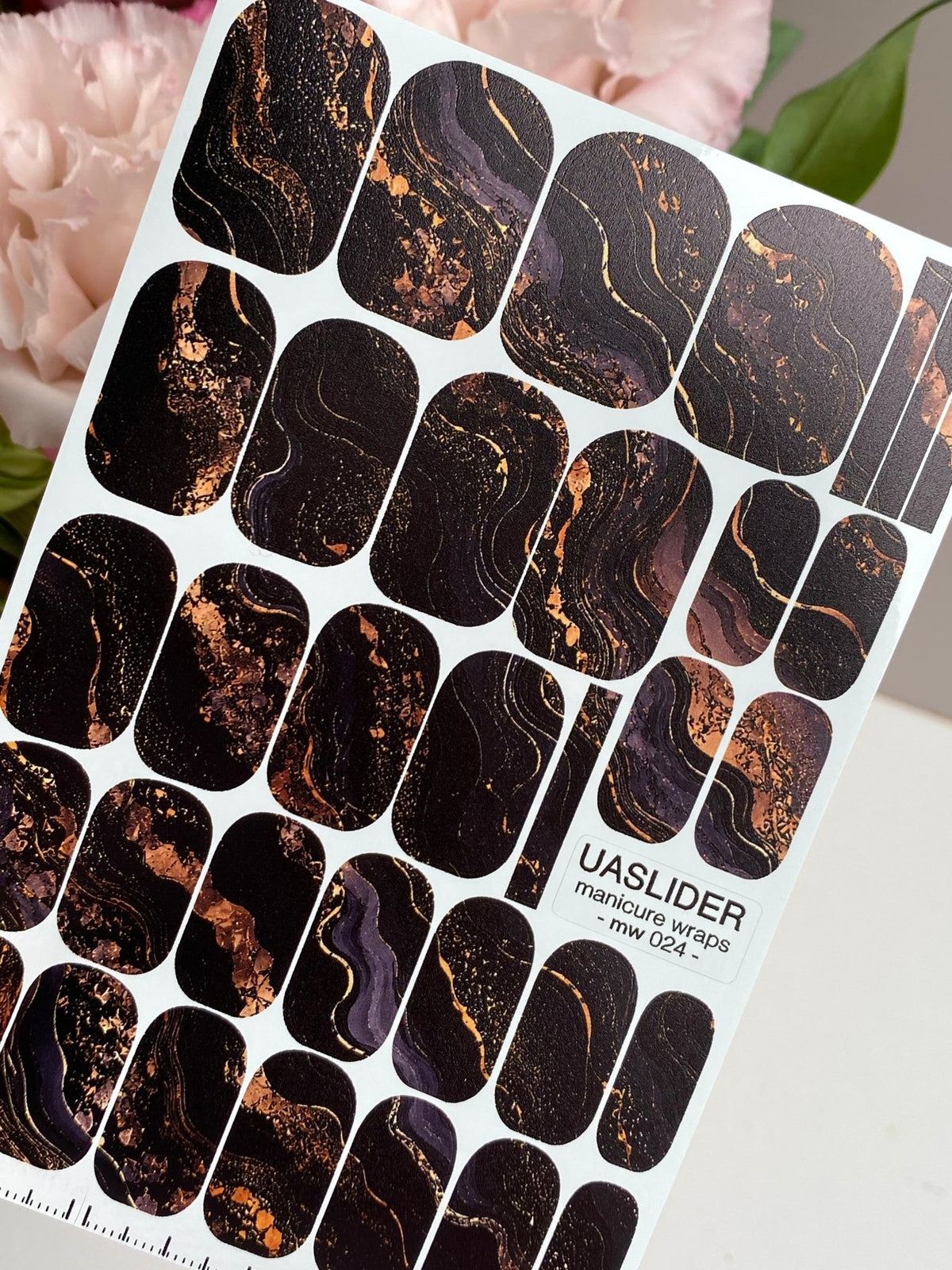 Black Marble Manicure Nail Wraps — Copper & Violet Veins | mw-024 - UASLIDER